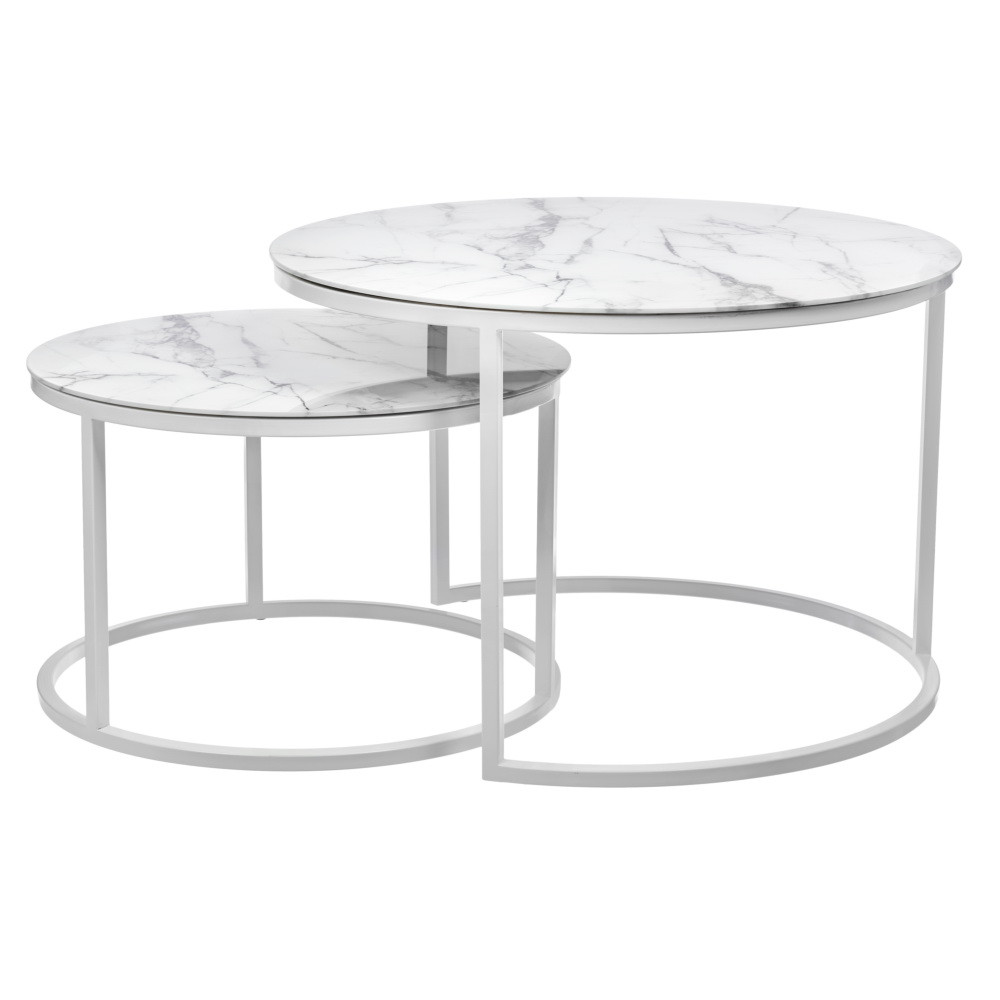 Набор кофейных столиков Tango белый мрамор с белыми ножками - фото 1 - id-p216620859