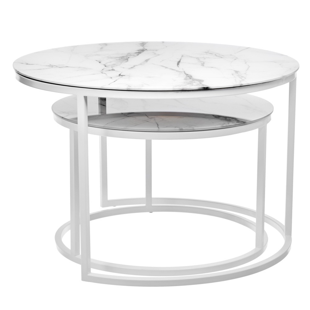 Набор кофейных столиков Tango белый мрамор с белыми ножками - фото 2 - id-p216620859