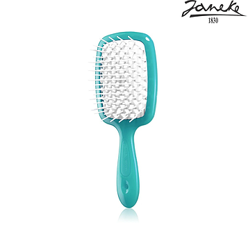 Расческа массажная Janeke Superbrush Small Turquoise Бирюзовая с белым