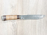 Охотничий нож «Бизон» из дамасской стали, рукоять литье мельхиор, венге, береста. Подарок мужчине., фото 2