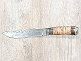 Охотничий нож «Бизон» из дамасской стали, рукоять литье мельхиор, венге, береста. Подарок мужчине., фото 3
