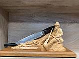 Охотничий нож «Бизон» из дамасской стали, рукоять литье мельхиор, венге, береста. Подарок мужчине., фото 4