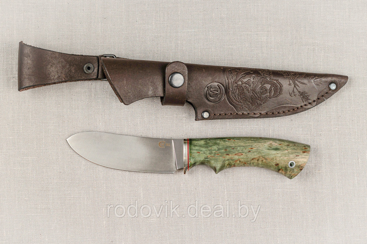 Охотничий нож Кречет, ст.D2, мельхиор, стабилизированная карельская береза. Подарок мужчине. - фото 4 - id-p217999078