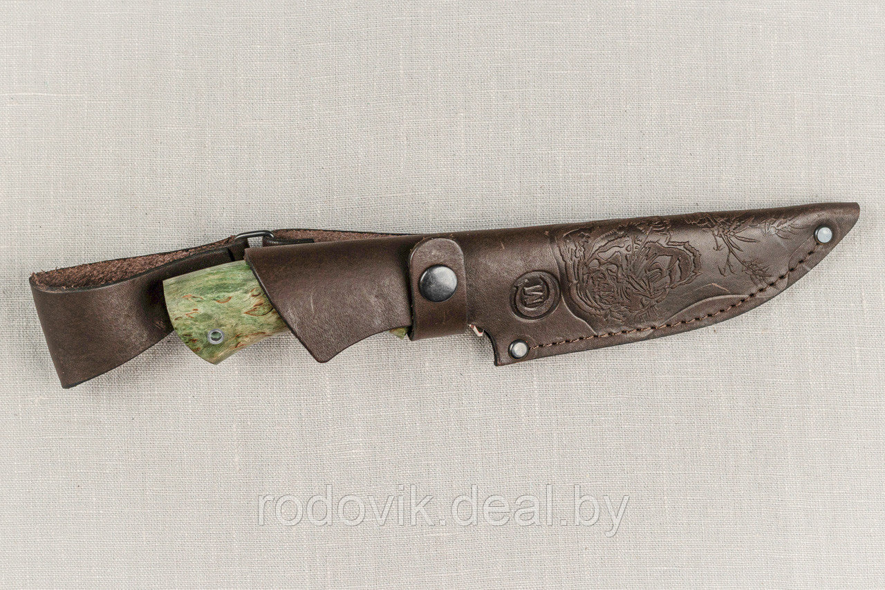 Охотничий нож Кречет, ст.D2, мельхиор, стабилизированная карельская береза. Подарок мужчине. - фото 10 - id-p217999078