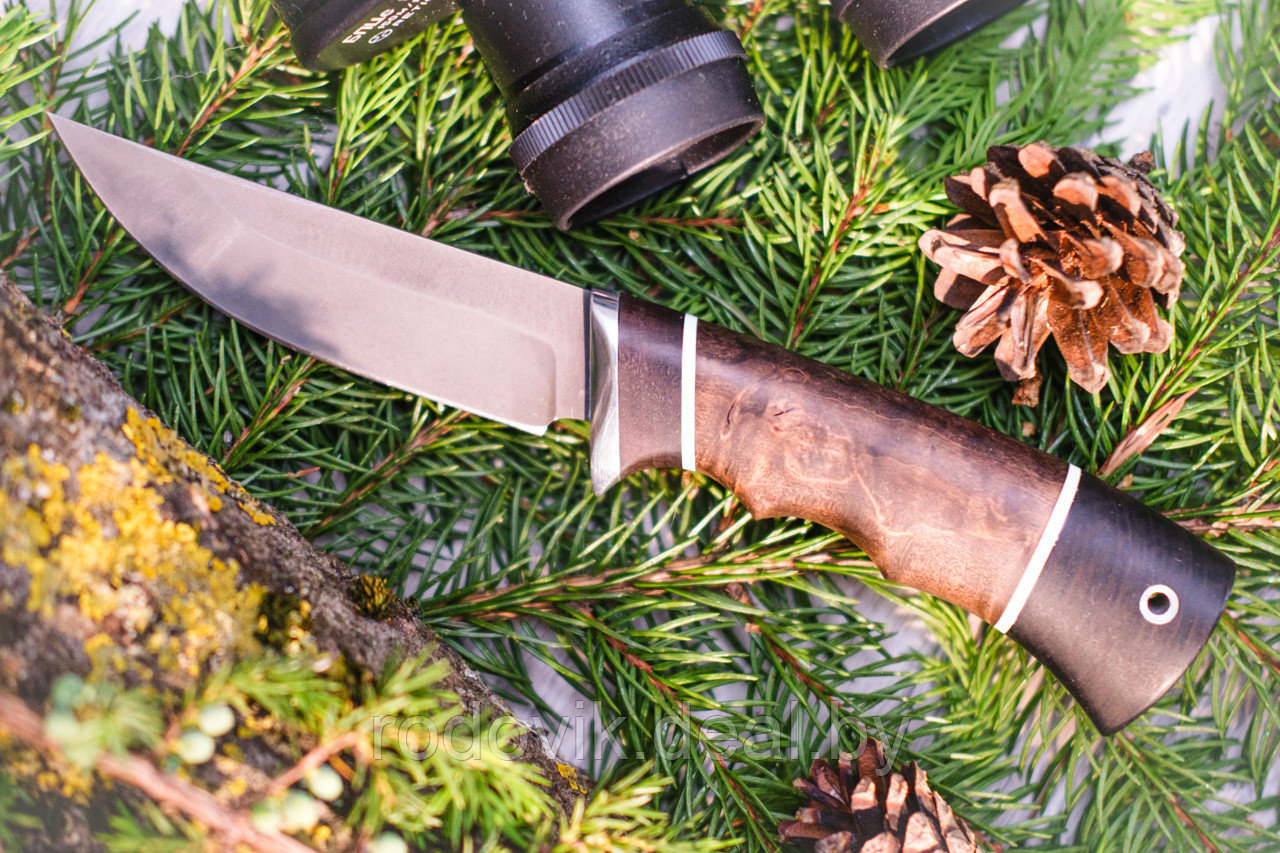 Охотничий нож Ежик ,сталь Х12МФ, рукоять черный граб стабилизированная карельская береза (коричневая) - фото 1 - id-p217999091