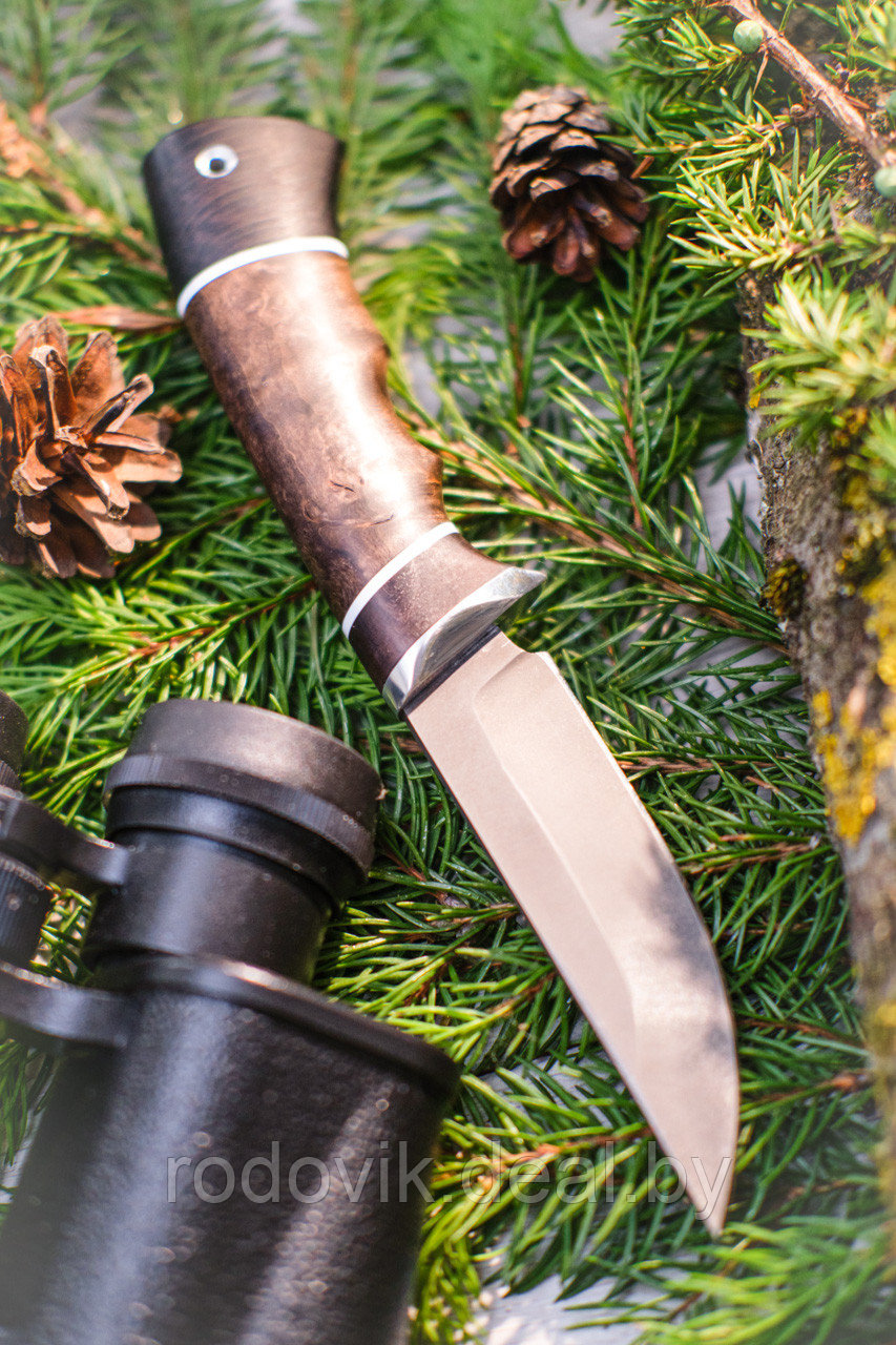 Охотничий нож Ежик ,сталь Х12МФ, рукоять черный граб стабилизированная карельская береза (коричневая) - фото 2 - id-p217999091