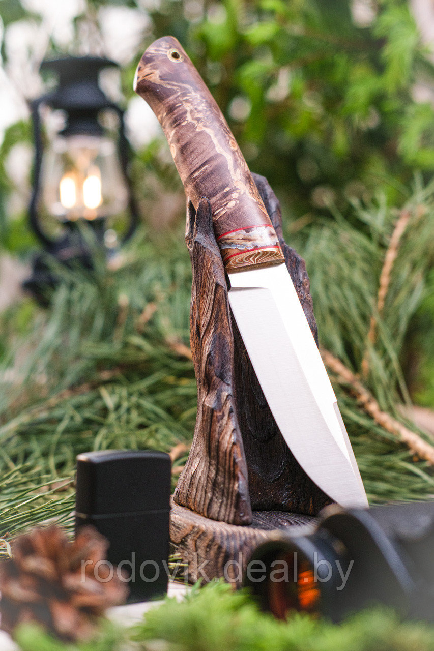 Авторский охотничий нож «Соболь» из стали S390 , рукоять инкрустир. бивнем мамонта, ценные породы древесины. - фото 1 - id-p217999122