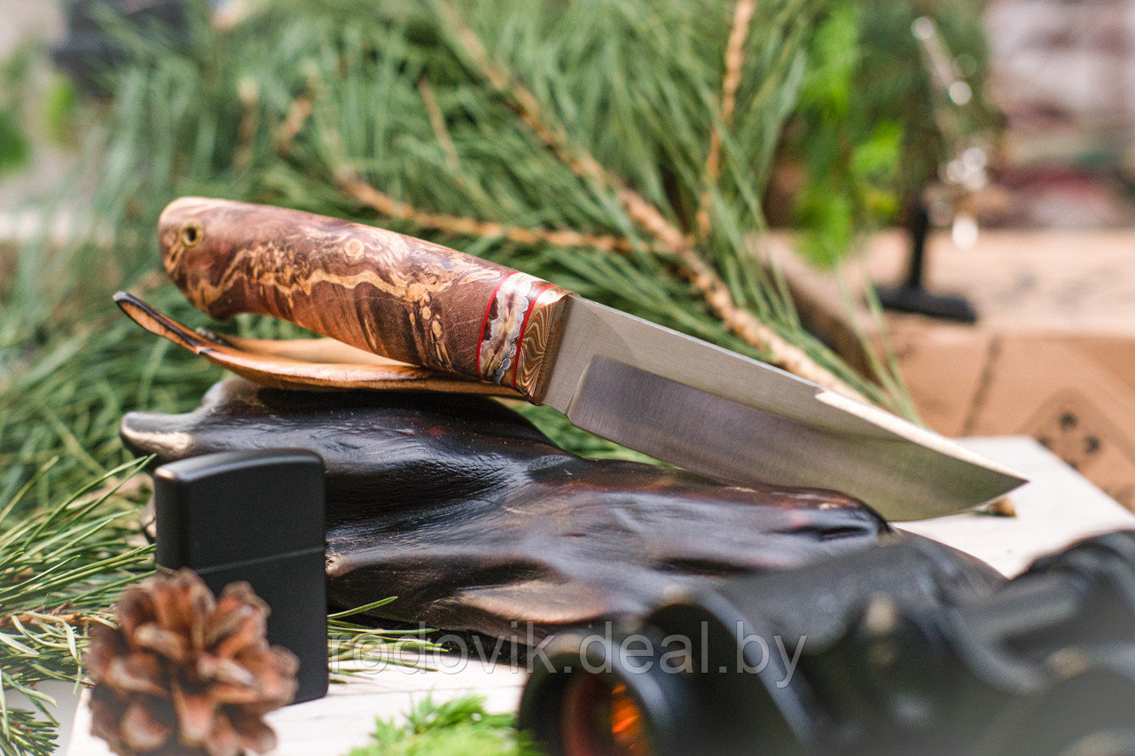 Авторский охотничий нож «Соболь» из стали S390 , рукоять инкрустир. бивнем мамонта, ценные породы древесины. - фото 2 - id-p217999122