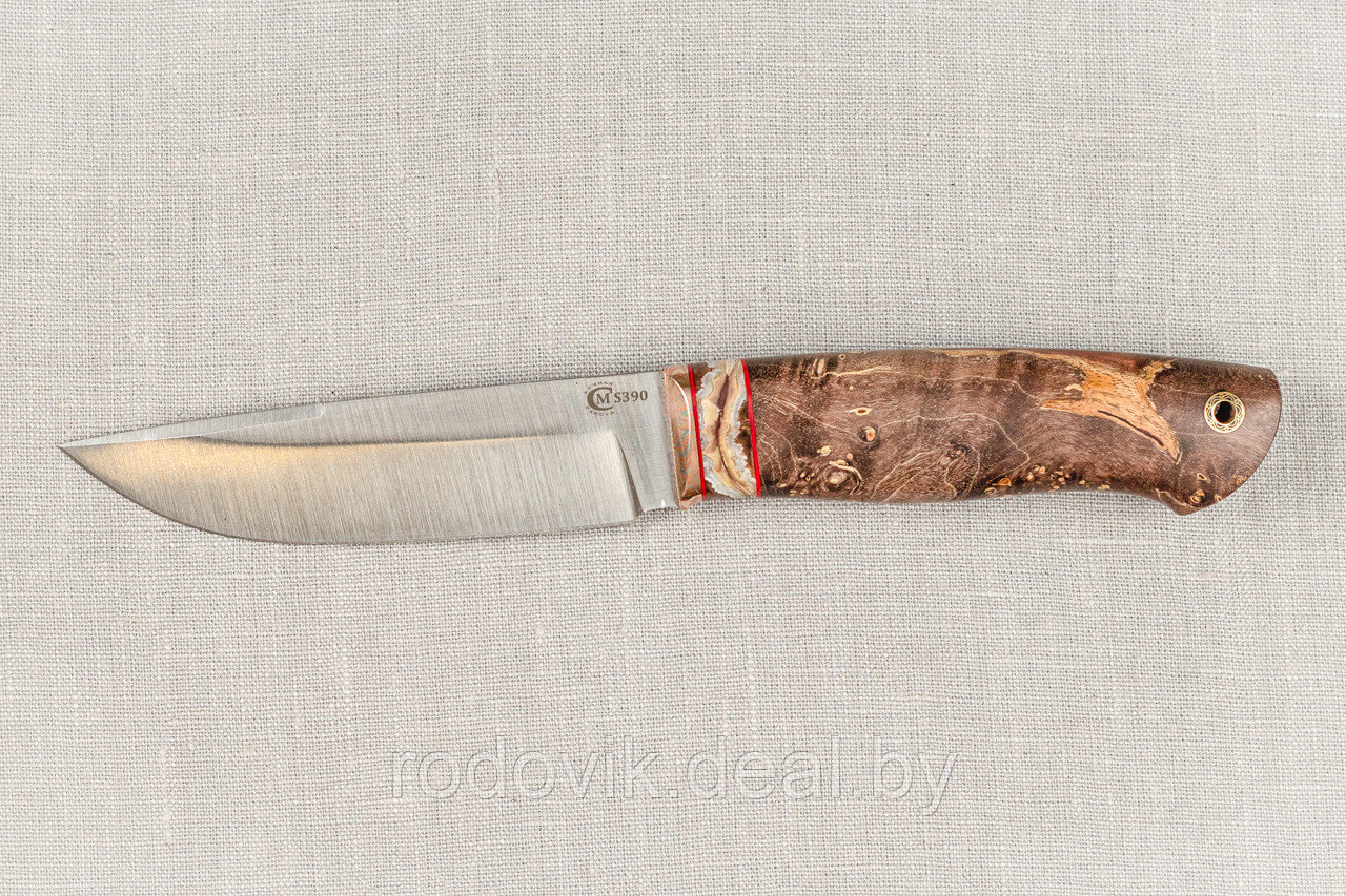 Авторский охотничий нож «Соболь» из стали S390 , рукоять инкрустир. бивнем мамонта, ценные породы древесины. - фото 4 - id-p217999122