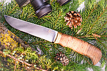 Охотничий нож «Куница» из нержавеющей стали 65х13, рукоять латунное литье, береста, орех. Подарок мужчине.
