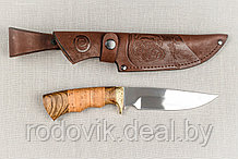 Охотничий нож «Легионер» из нержавеющей стали 65х13 , рукоять латунное литье, береста, орех.