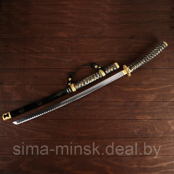 Сувенирное оружие «Катана», чёрные ножны, золотистая обмотка, 102 см - фото 2 - id-p217999266