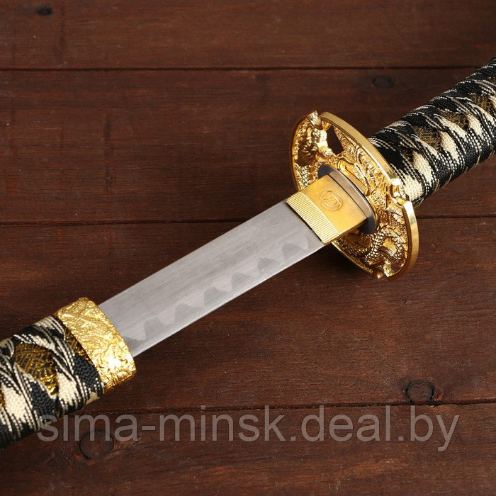 Сувенирное оружие «Катана», чёрные ножны, золотистая обмотка, 102 см - фото 4 - id-p217999266