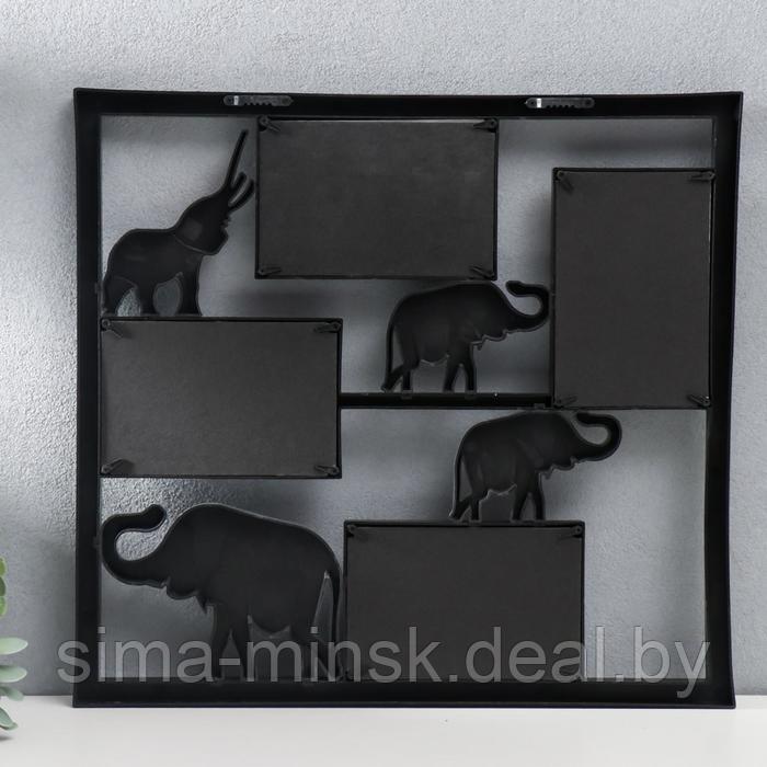 Фоторамка пластик на 4 фото 10х15 см "Четыре серебряных слона" чёрный 39х42 см - фото 3 - id-p217999291