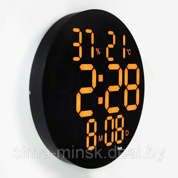 Часы электронные настенные, будильник, календарь, термометр, гигрометр, 1 ААА, d-25 см - фото 3 - id-p217999296