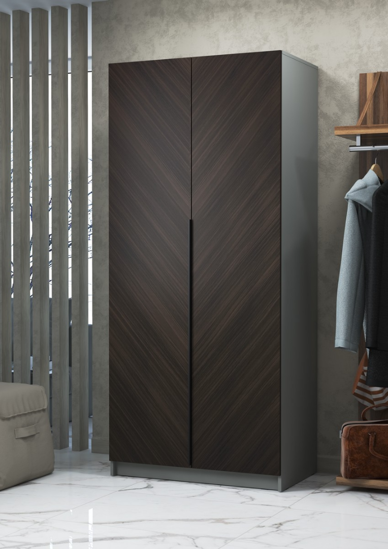 Шкаф Борн ШК-001 со штангой - Шиншилла серая / Шпон Орех Мокко (МК Стиль)