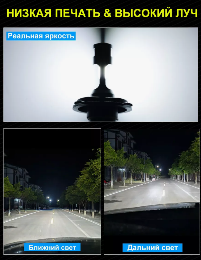 Лампа светодиодная H4 / LED H4 (к-т 2шт) 6000K 12000 LM 60 ватт Canbus Без ошибок - фото 6 - id-p194134560