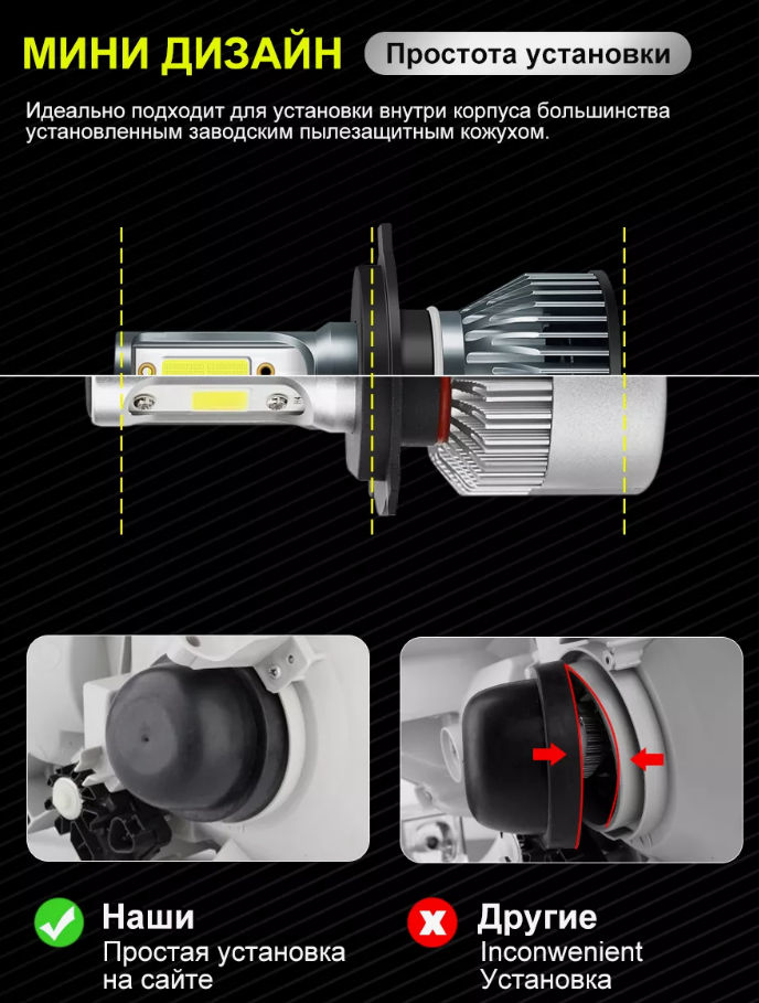 Лампа светодиодная H11 / LED H11 (к-т 2шт) 6000K 12000 LM 60 ватт Canbus Без ошибок - фото 6 - id-p194134624