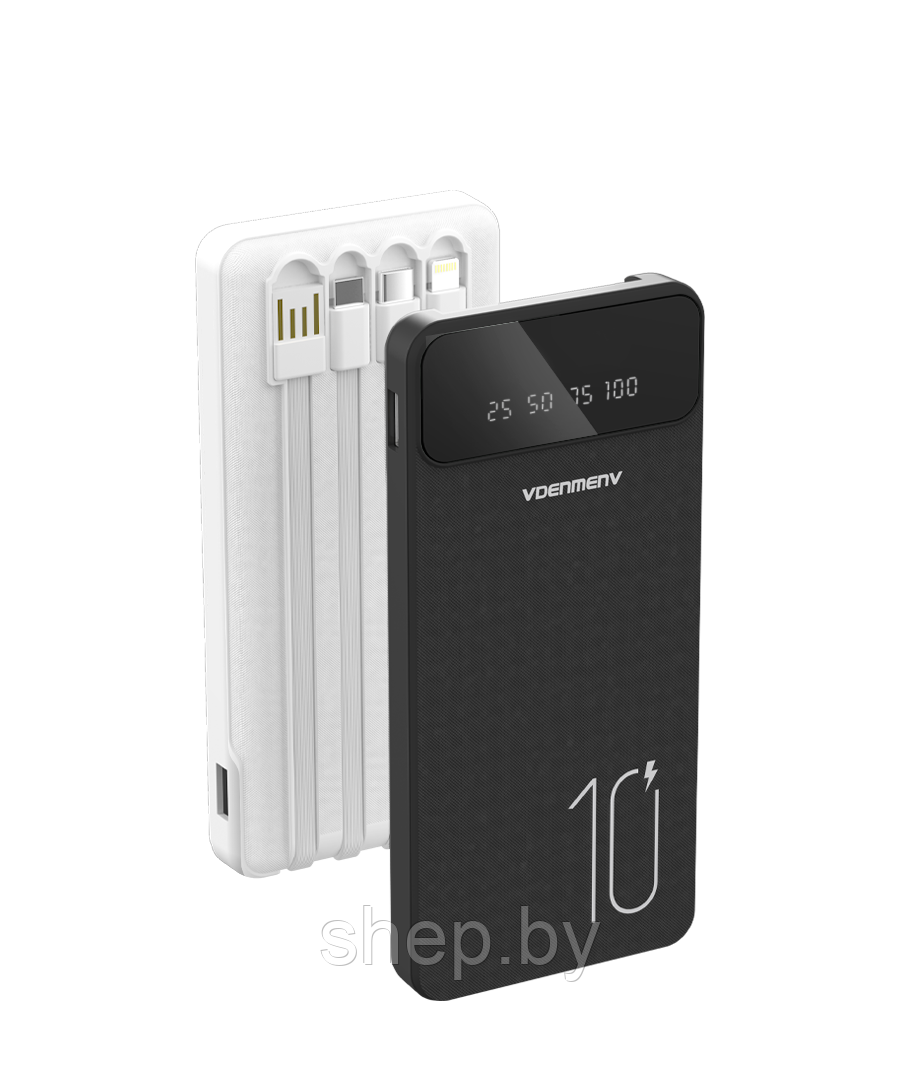 Внешний аккумулятор VDENMENV DP19 10000mAh (4в1 с кабелем iP+Type-C+Micro+USB) цвет: черный - фото 1 - id-p218013822