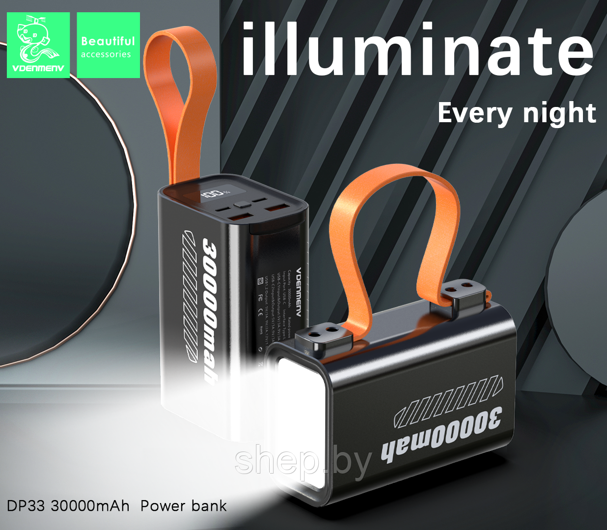 Внешний аккумулятор VDENMENV DP33 30000mAh (супербыстрая зарядка 100W,фонарь) цвет: черный - фото 3 - id-p218020678
