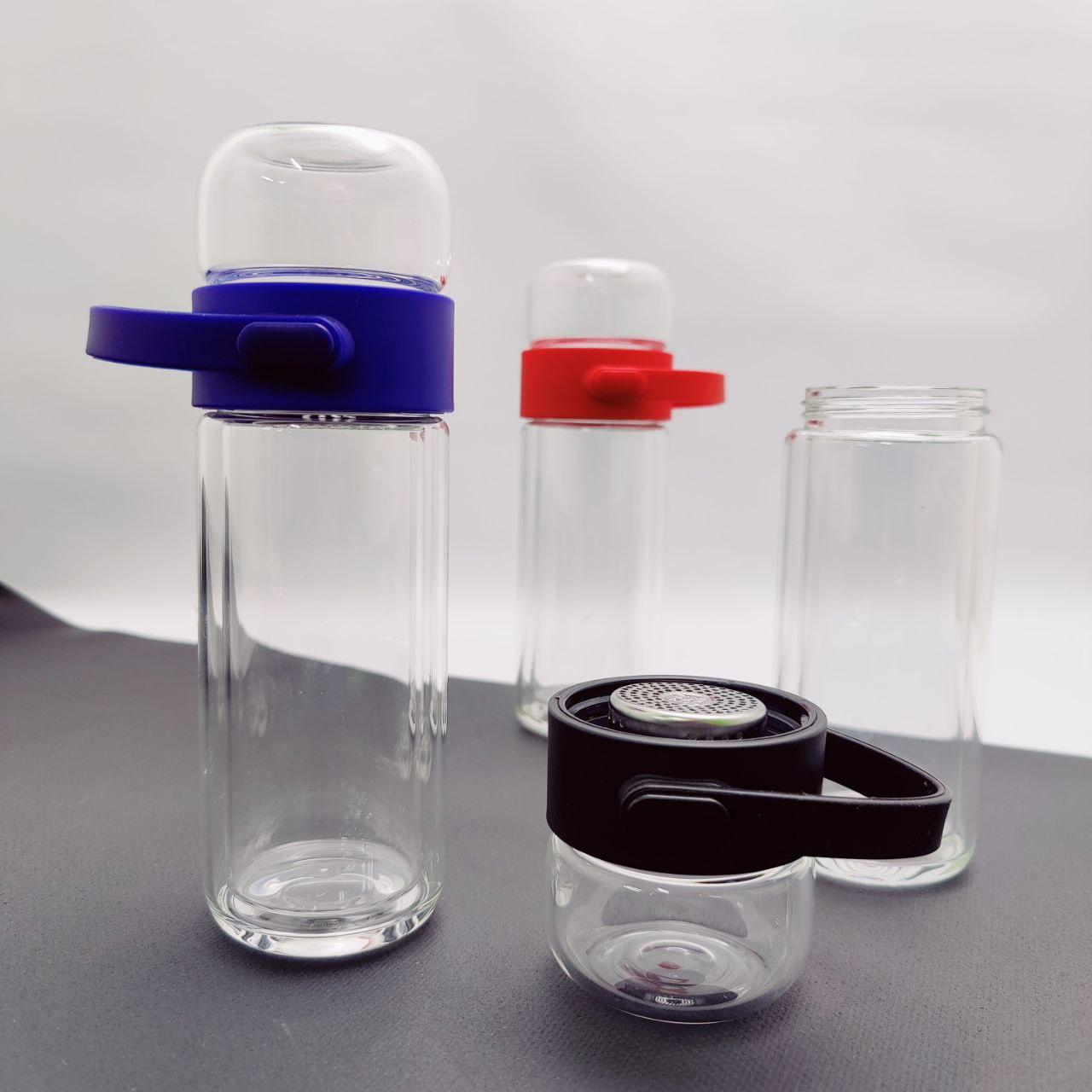 Стеклянная бутылка - термос UNIQUE с ситечком 370 мл. / Двойные стенки, силиконовая ручка, Красный - фото 5 - id-p218061881