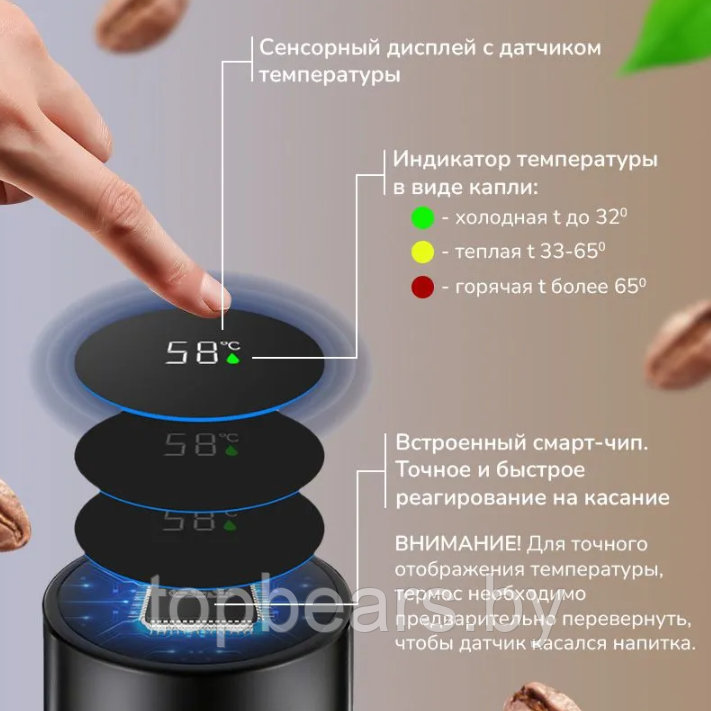 Термос Matte с индикатором температуры и с ситечком 600 мл., Белый - фото 5 - id-p218062586