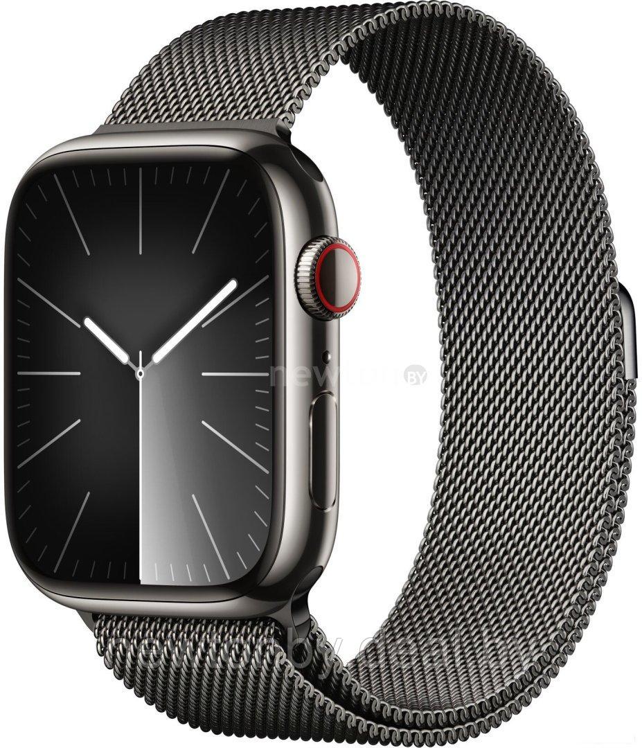 Умные часы Apple Watch Series 9 LTE 45 мм (корпус из нержавеющей графит/миланский графитовый) - фото 1 - id-p218074939