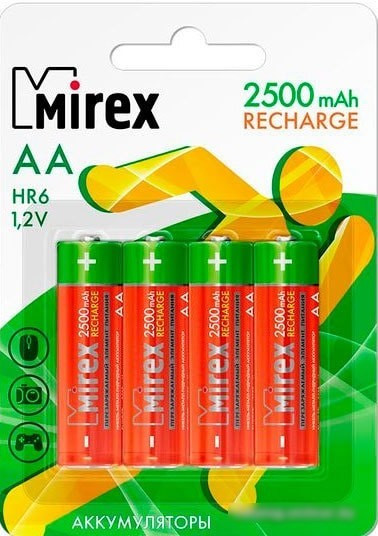 Аккумуляторы Mirex AA 2500mAh 4 шт HR6-25-E4 - фото 1 - id-p218079504