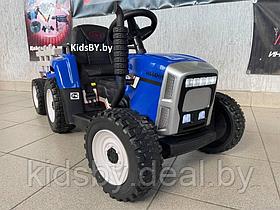 Детский электромобиль RiverToys H444HH (синий) трактор с прицепом и пультом