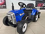 Детский электромобиль RiverToys H444HH (синий) трактор с прицепом и пультом, фото 2