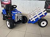 Детский электромобиль RiverToys H444HH (синий) трактор с прицепом и пультом, фото 6