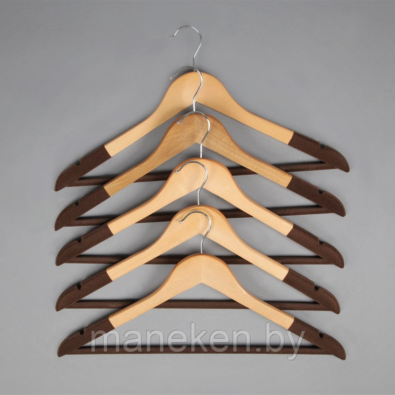 Вешалка-плечики для одежды деревянная флокированная, класс A C30NF(светл/кор) - фото 2 - id-p218037905