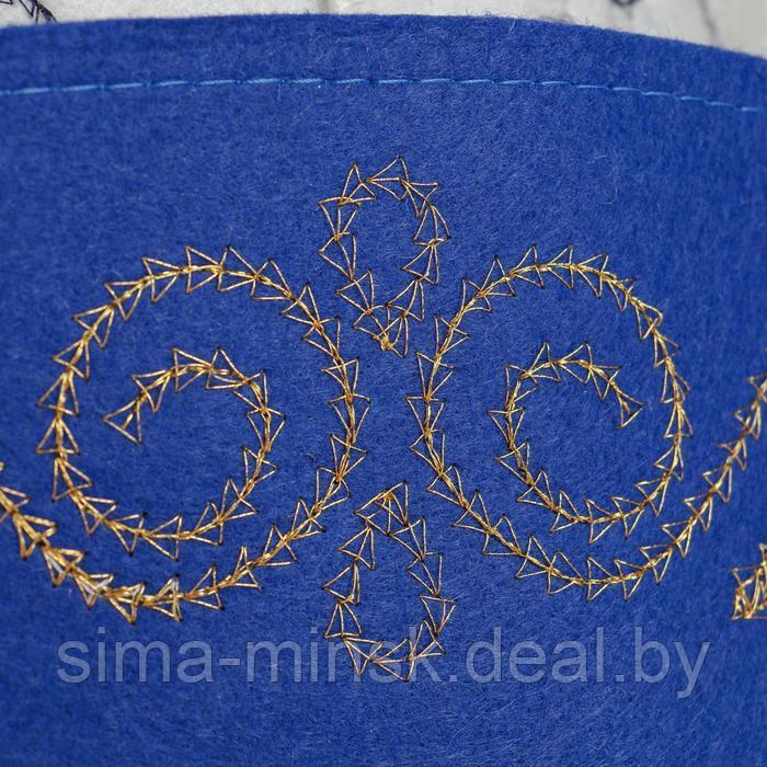 Шапка для бани с вышивкой "Казахстанский колпак мужской" с золотыми и голубыми узорами - фото 3 - id-p218081202
