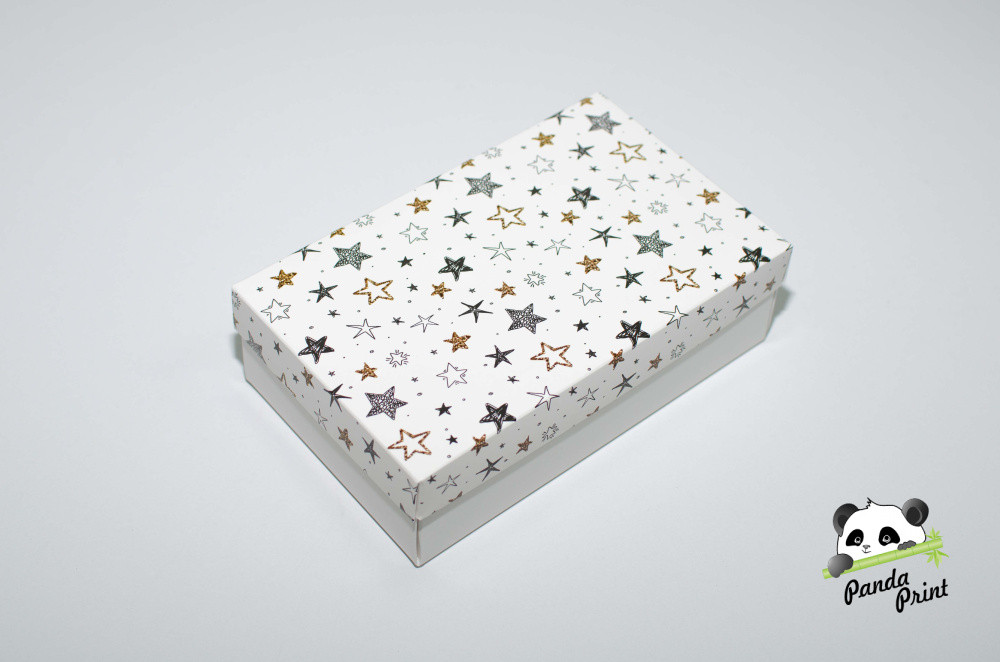 Коробка 120х200х60 Черно-золотые звезды (белое дно)