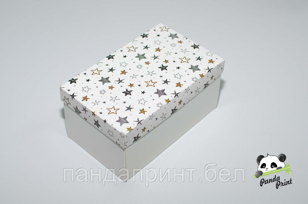 Коробка 120х200х100 Черно-золотые звезды (белое дно)