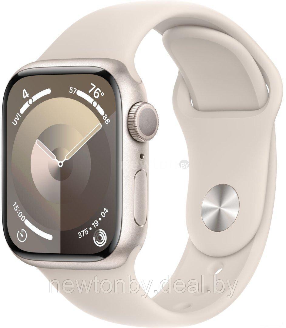 Умные часы Apple Watch Series 9 41 мм (алюминиевый корпус, звездный свет/звездный свет, спортивный силиконовый - фото 1 - id-p218087874