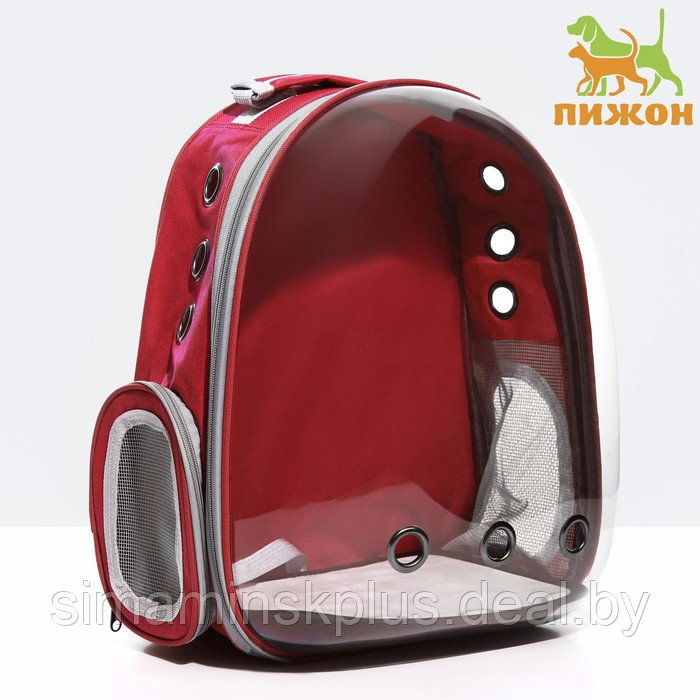 Рюкзак для переноски животных прозрачный, 31 х 28 х 42 см, красный - фото 1 - id-p218088759