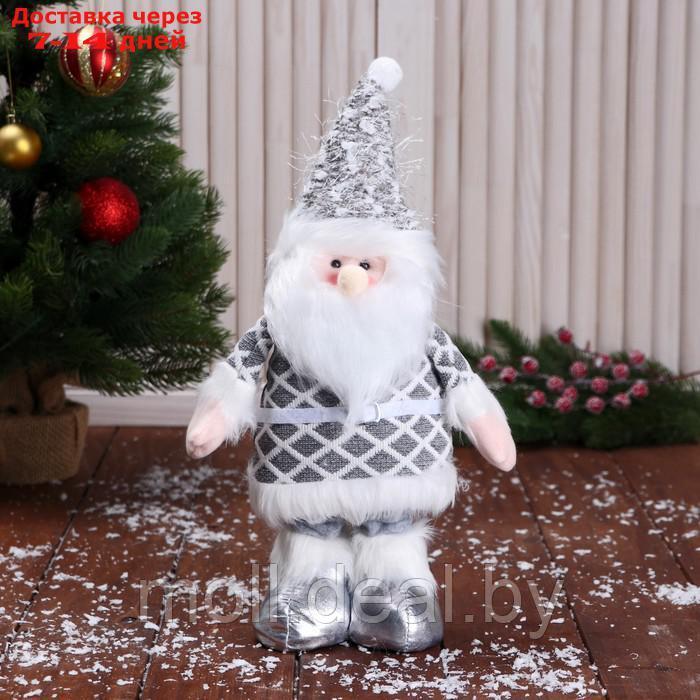 Мягкая игрушка "Дед Мороз в костюме с ремешком, длинные ножки" стоит, серый - фото 2 - id-p218073417
