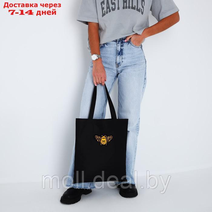 Сумка текстильная шопер с вышивкой "BEE" , 40*35 см, черный цвет - фото 1 - id-p217523515