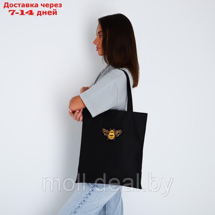 Сумка текстильная шопер с вышивкой "BEE" , 40*35 см, черный цвет - фото 2 - id-p217523515