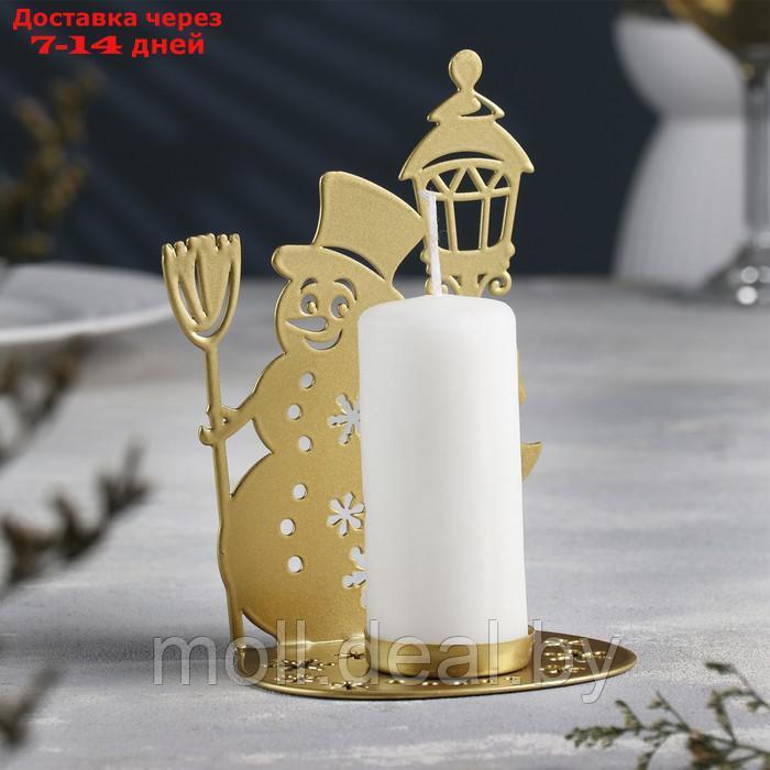 Подсвечник "Снеговик" металл на одну свечу, 7,5х10,7х15 см, золотой