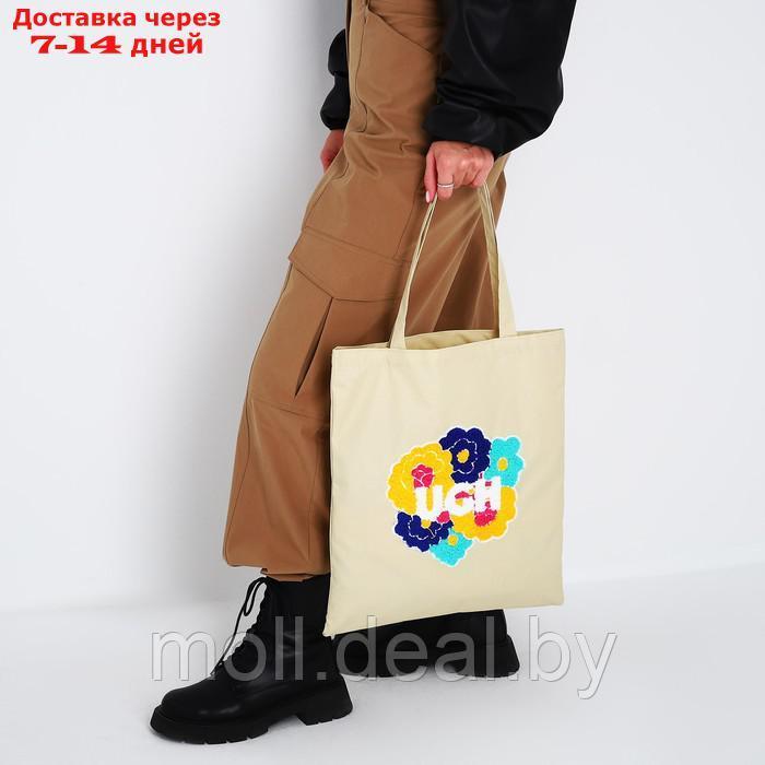 Сумка текстильная шопер с вышивкой "UGH" , 40*35 см, бежевый цвет - фото 1 - id-p217523538