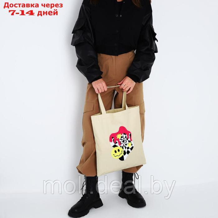 Сумка текстильная шопер с вышивкой "Smile" , 40*35 см, бежевый цвет - фото 1 - id-p217523545