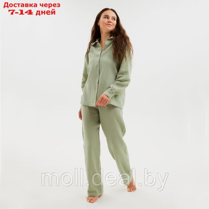 Пижама женская (рубашка и брюки) KAFTAN "Basic" размер 40-42, цвет зелёный