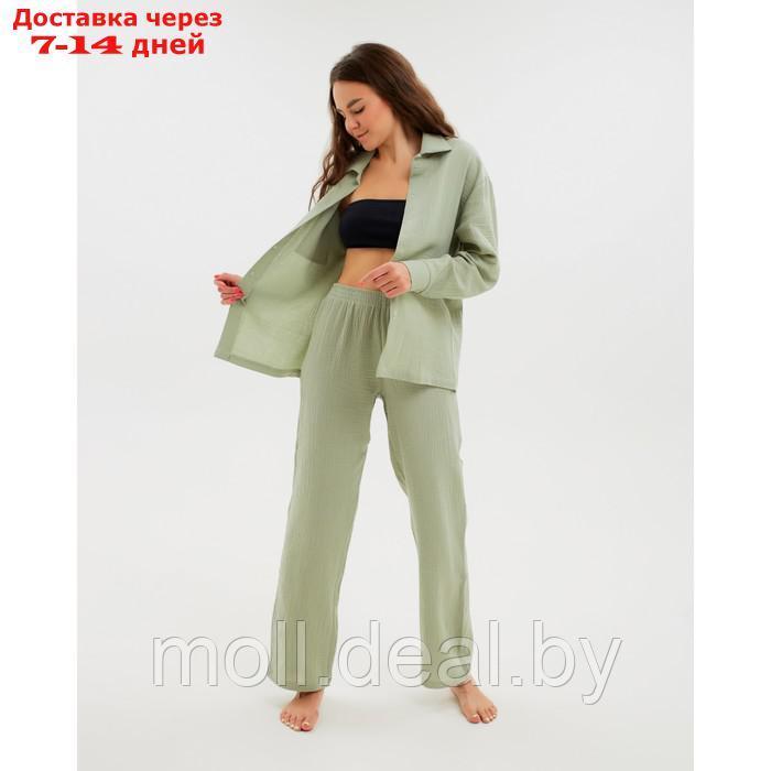 Пижама женская (рубашка и брюки) KAFTAN "Basic" размер 40-42, цвет зелёный - фото 8 - id-p218067346