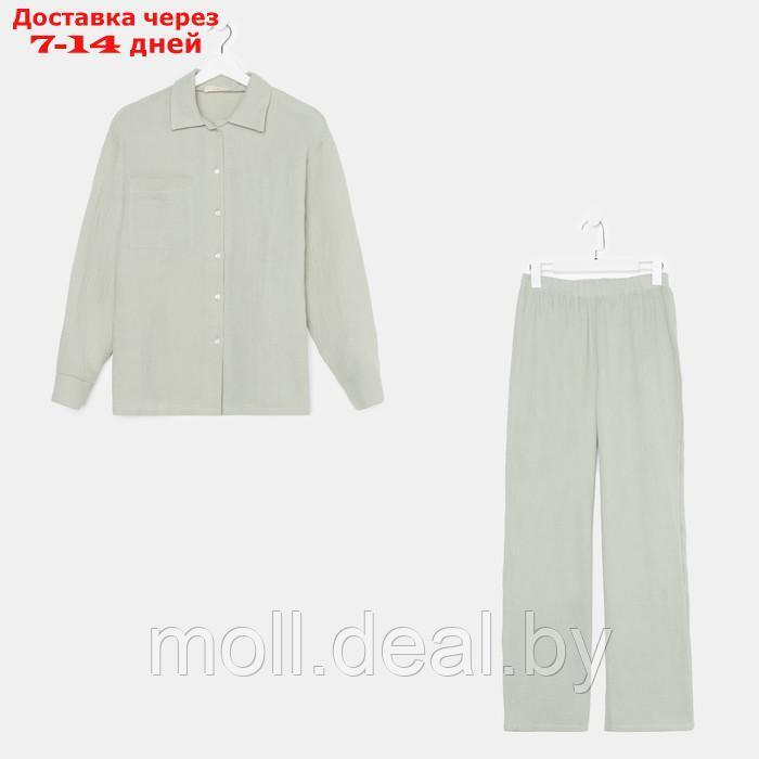Пижама женская (рубашка и брюки) KAFTAN "Basic" размер 40-42, цвет зелёный - фото 10 - id-p218067346