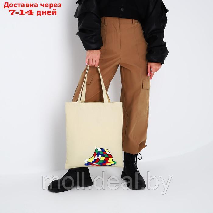 Сумка текстильная шопер с вышивкой "Кубик" , 40*35 см, бежевый цвет - фото 1 - id-p217523559