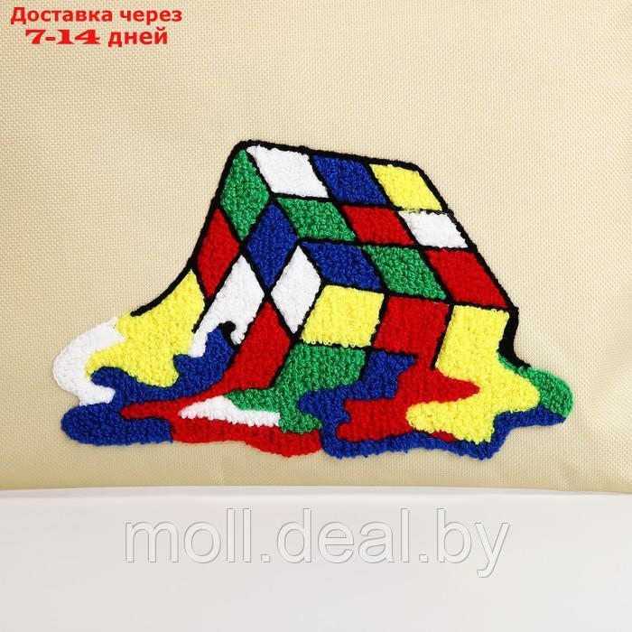 Сумка текстильная шопер с вышивкой "Кубик" , 40*35 см, бежевый цвет - фото 6 - id-p217523559