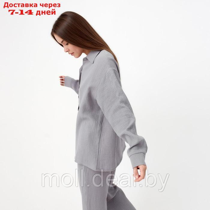 Пижама женская (рубашка и брюки) KAFTAN "Basic" размер 44-46, цвет серый - фото 4 - id-p218067417