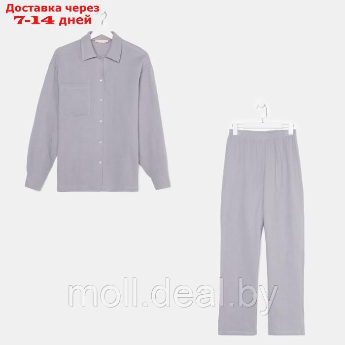 Пижама женская (рубашка и брюки) KAFTAN "Basic" размер 44-46, цвет серый - фото 7 - id-p218067417